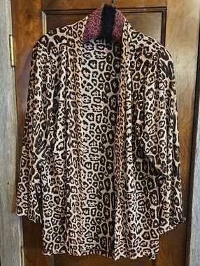 Leopard Print Open-Front Women's Jacket - Brown/Black